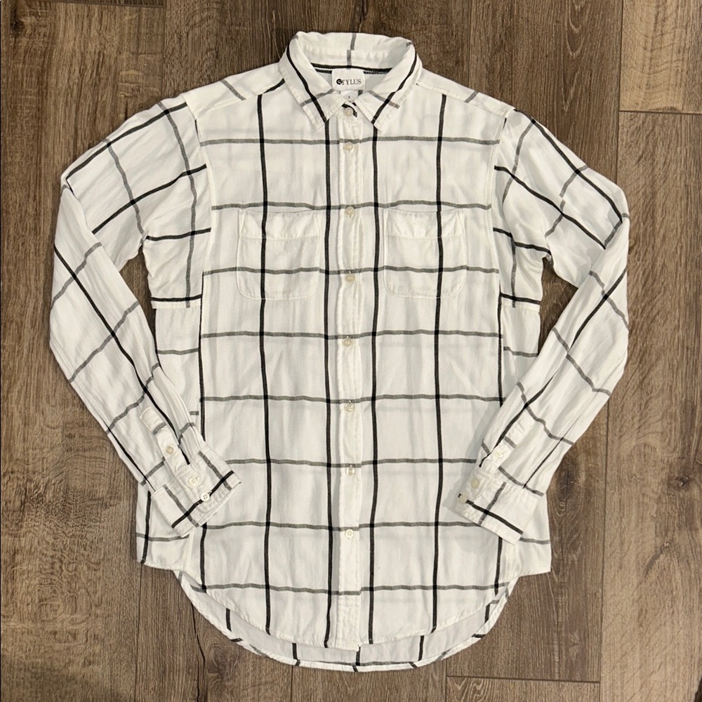 STYLUS White and Black Windowpane Check Button Down Shirt